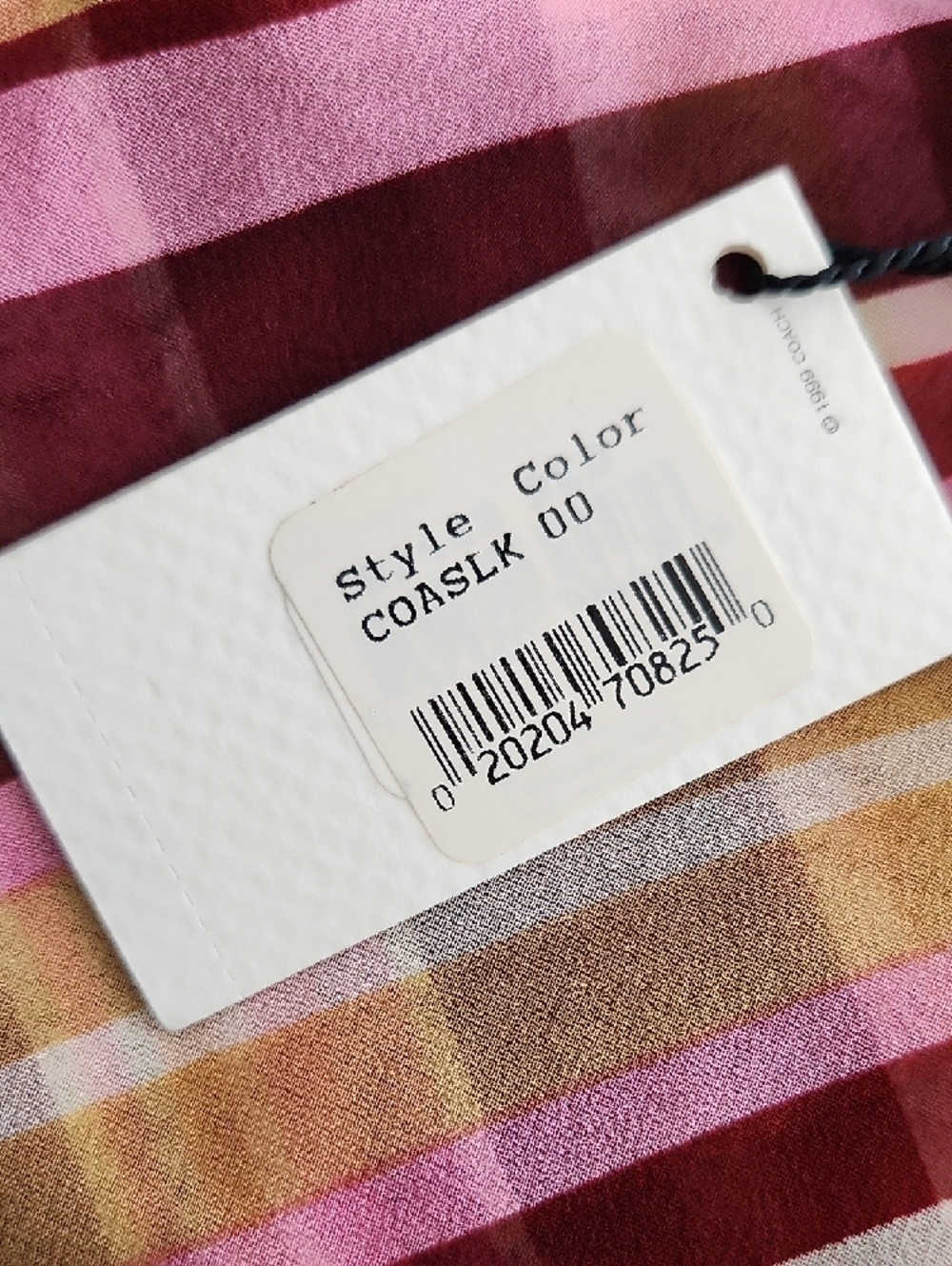 Coach Striped Silk Scarf in Burgundy, Pink & Mustard Yellow - Picture 5 of 5